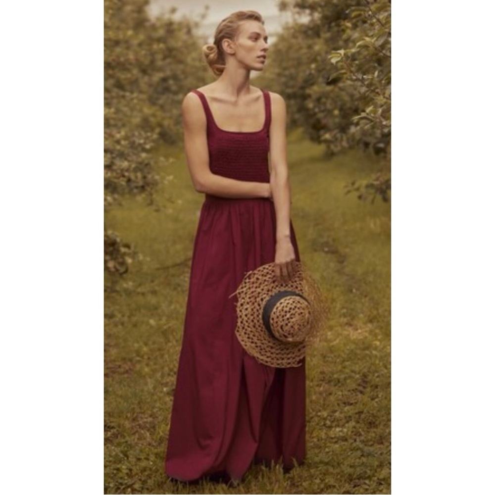 Bird & Knoll Alba Maroon Red Fitted Bodice Tiered Sleeveless Maxi Dress sz XS